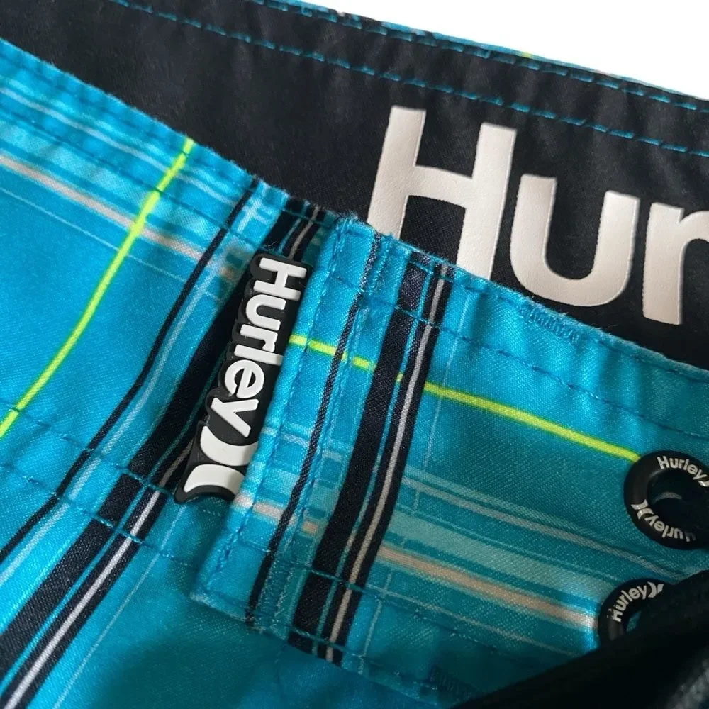Hurley Teal Plaid Boardshorts Sz 36